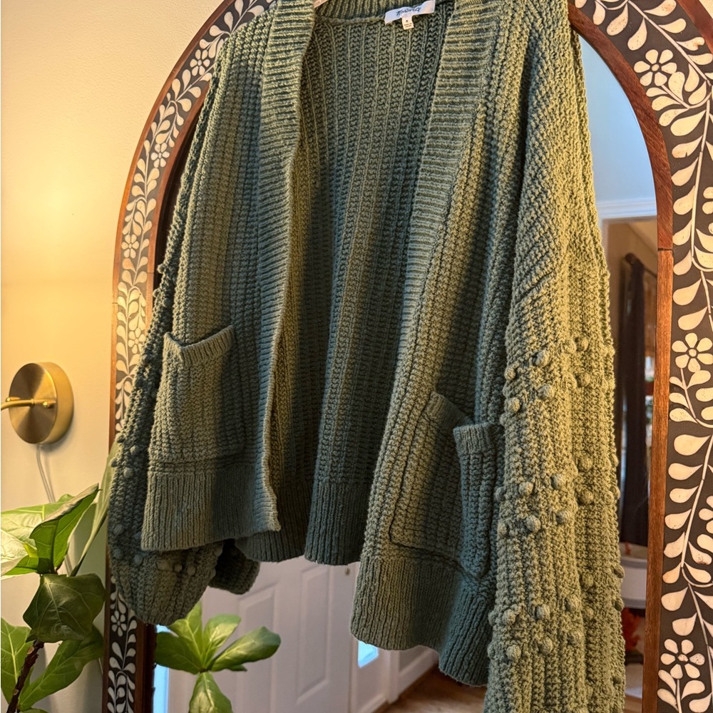 Olive Green Madewell Knit Cardigan Sweater- bubble sleeves